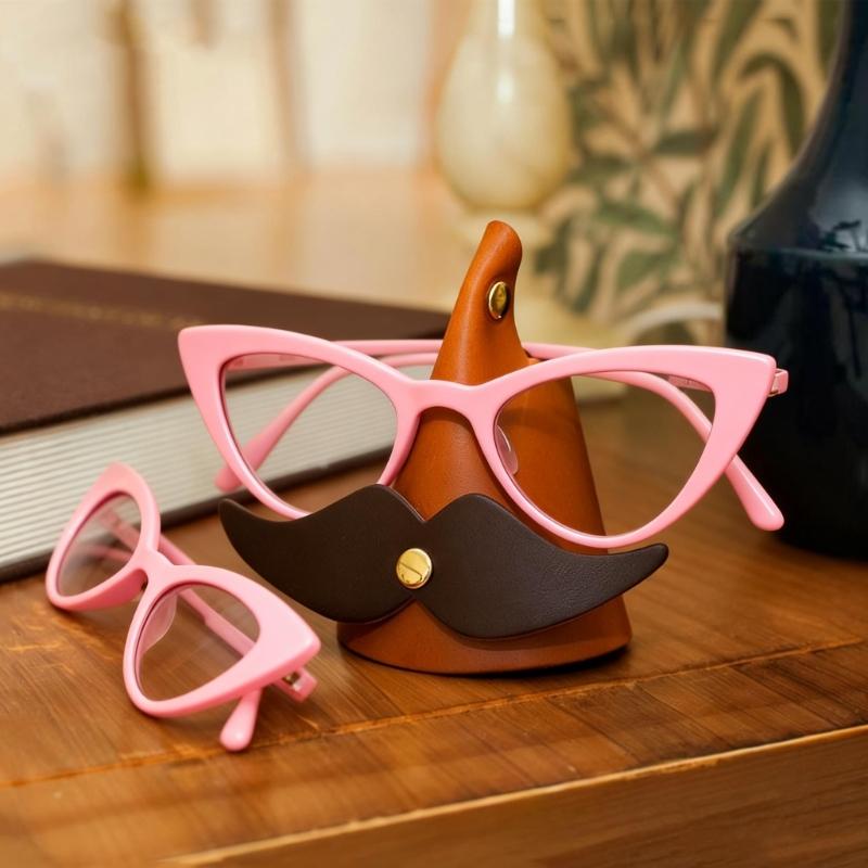 Mustache Shaped PU Leather Glasses Stand Holder For Desk Decoration Stable Support For Sunglasses Reading Glasses