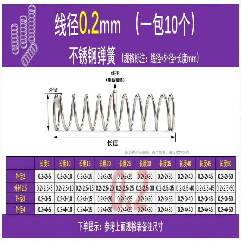 304 Stainless Steel Compression Springs, 0.2mm Wire Diameter (10-Pack)