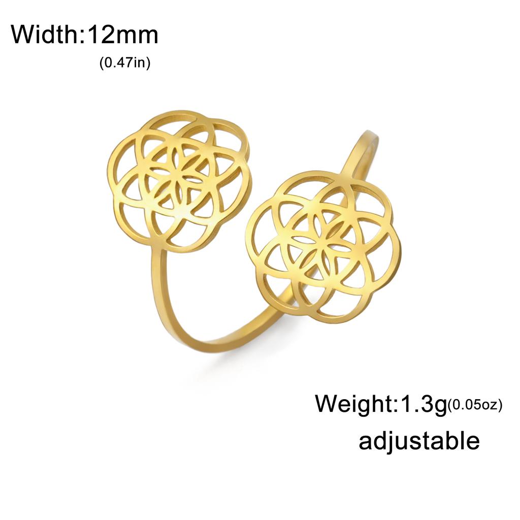 Sacred Geometry Flower Of Life Ring Women'S Stainless Steel Adjustable Ring Vintage Talisman Jewelry Party Gift