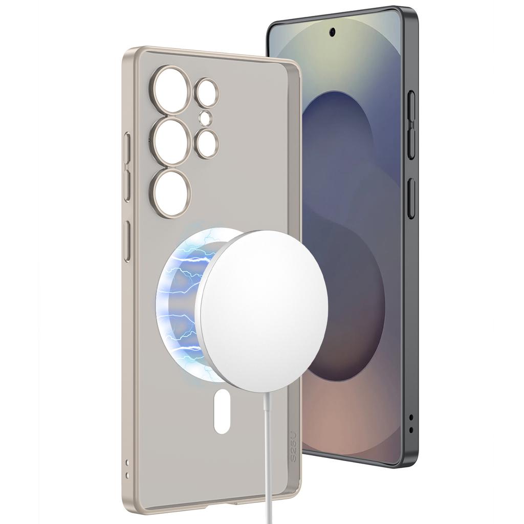 Samsung S25 Ultra Mobile Phone Case Pc Ultra thin Skin Feeling Semi transparent Simple Magnetic Absorption Wireless Charging Ring Protection Case