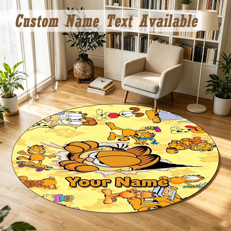 Round Rug Custom NameGarfield Pattern Non Slip Carpet Home Floor Decor