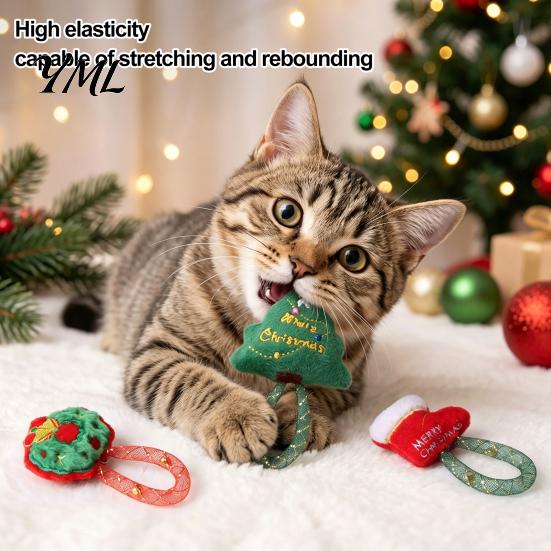 Cat Chew Toys for Teeth Cleaning Christmas Catnip Toy Indoor Cats, Stuffed with Mesh Natural Filled Tube, Interactive Flexible Tube Bell Kittens