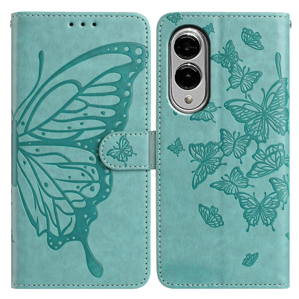 For Samsung Galaxy S25 Edge Case Butterfly Imprinted Wallet Stand PU Leather Flip Phone Cover with Strap