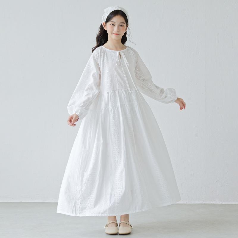 Weißes Mädchen Langarm Französischer Stil Prinzessinnenkleid Für Große Kinder Neu
