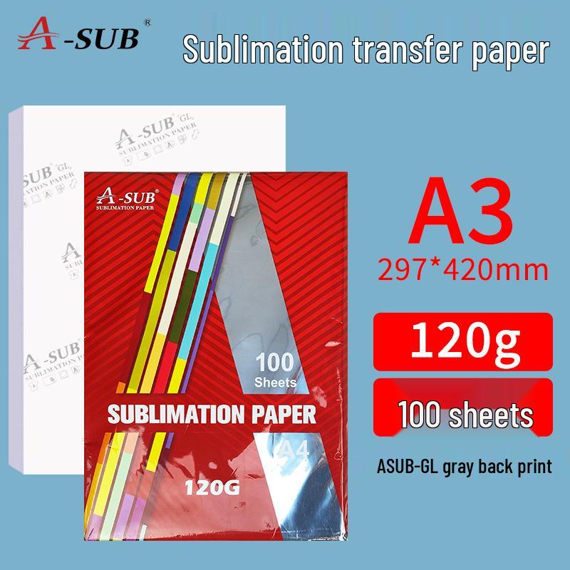 A-SUB Quick-Drying 125g Sublimation Transfer Paper for Polyester T-Shirts, A4 Heat Transfer, 120 Grams