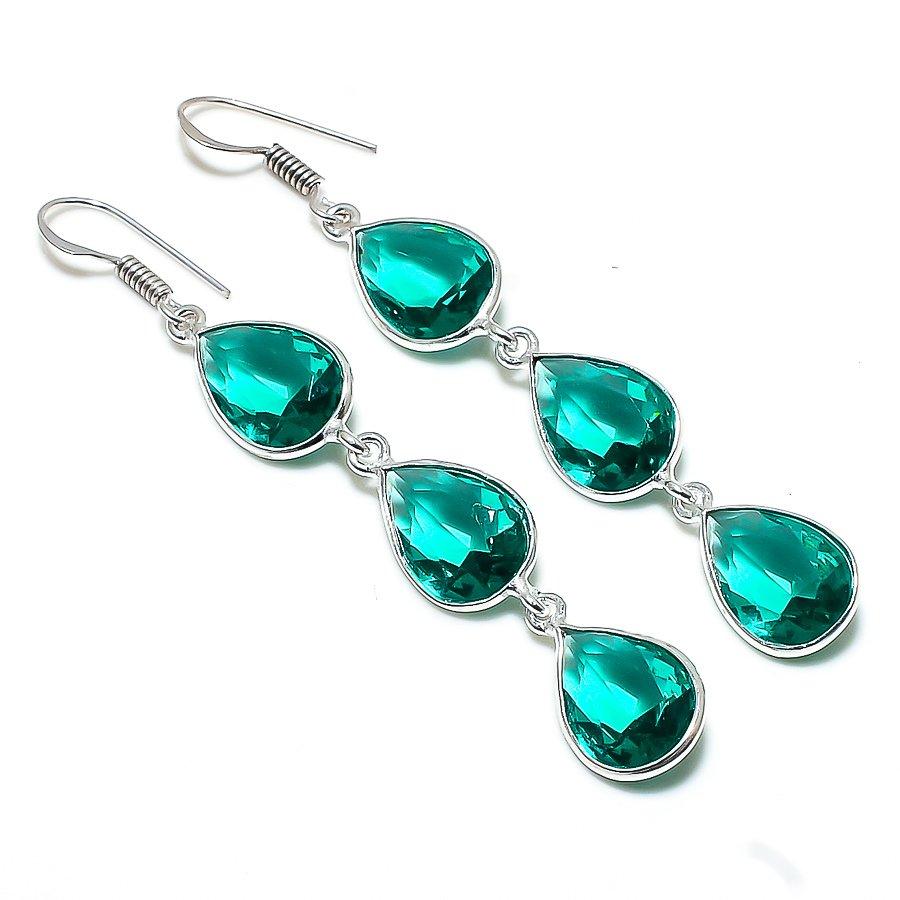 

Этнические ювелирные серьги ручной работы с зеленым турмалином и драгоценным камнем 2,84 дюйма VR-2979