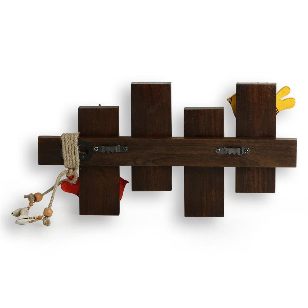 Держатель для ключей Птицы на досках, Birds on Planks Wooden Key Holder (6 Hooks), ExclusiveLane