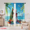 2pcs,2D Plane Printing Curtains Christmas Snowman Beach 100% Polyester (without Rod) Outdoor Decorations for Bedroom, Office,