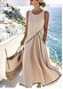 European and American round neck sleeveless contrasting colors loose and thin cross dress, sleeveless long dress