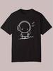 Summer Casual Graphic T-shirt - Black with White Playful Headphone Character Design
