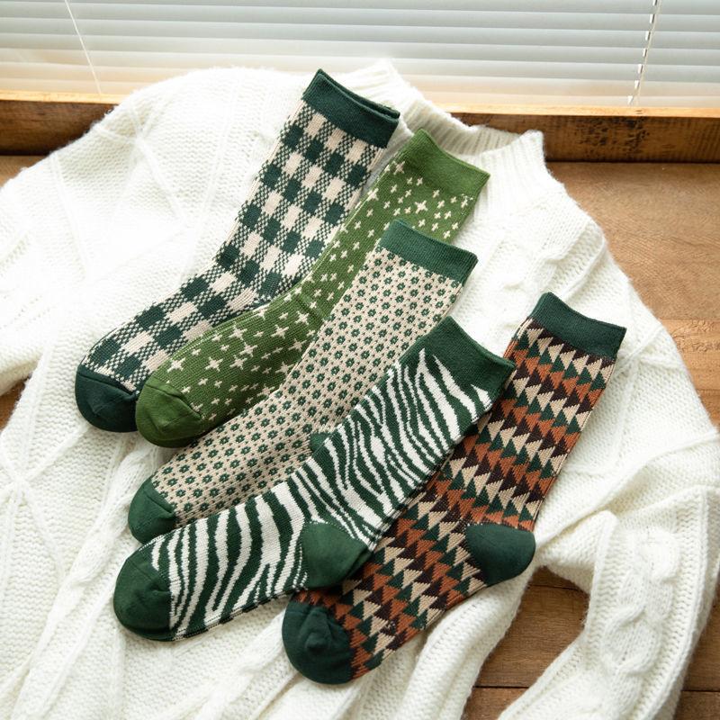 Long Socks Women'S Plaid Medium Tube Cotton Socks High Tube Tide Japanese Retro Stacking Socks Stockings