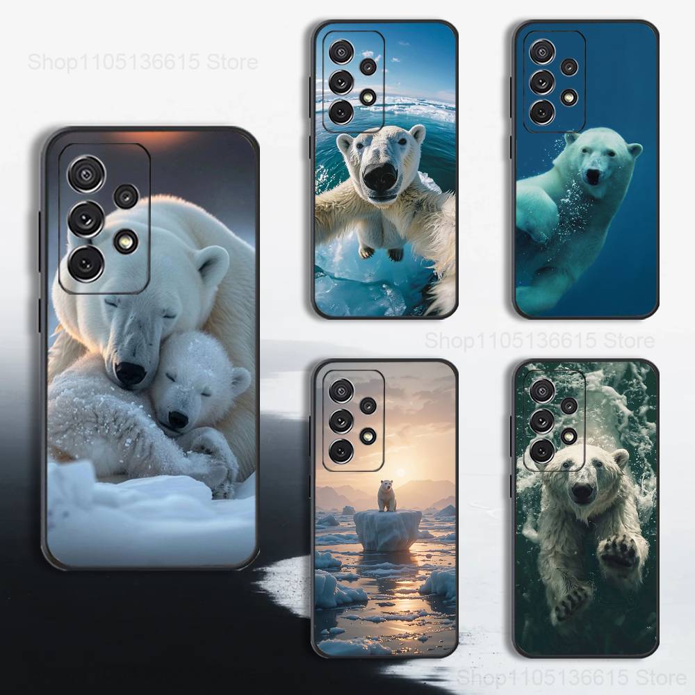 Animal Cute Polar Bear For Samsung S9,S10,S20,S10,S21,S25,S24,S23,Ultra,FE,Plus,Lite,Soft Silicone Black Case