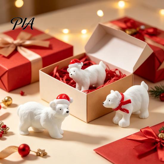 Christmas Theme Crafts Miniature Polar Bear Figurines, Durable Synthetic Resin Animal Mini Sculptures Ornaments, Decorative Accents for Fairy