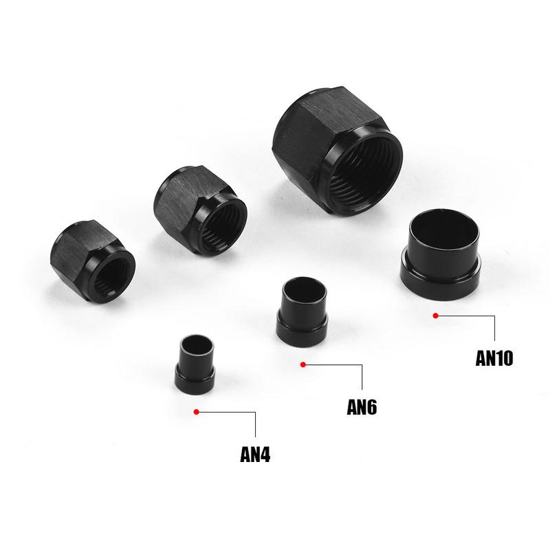 For 4AN-1/4,AN6-3/8,AN10-5/8 Hard Line Aluminum Hardline Tube Nut and Sleeve Fitting Adapter Black