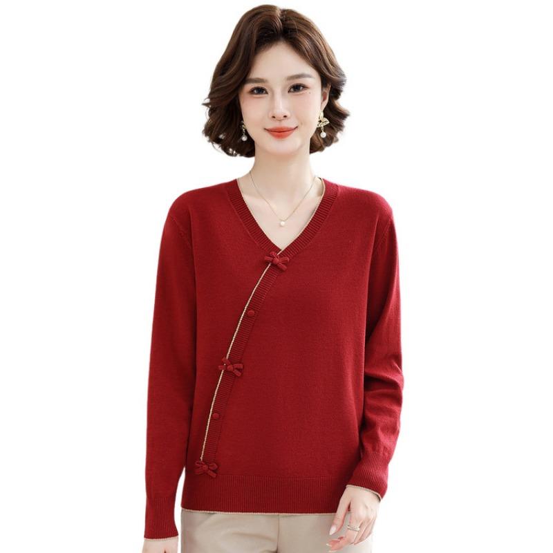 Middle-aged and Elderly Women's Autumn Short-sleeved High-end Ice Silk Tops, Thin Medium-sized Mother Clothes, and New Spring Clothes Shirts.