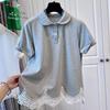 Sommer 2026 High-End Plus Size Spitzen-Patchwork-Polohemd für Damen