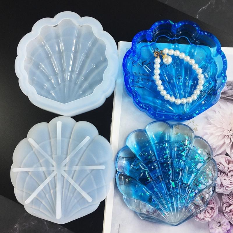 Seashell Resin Box Molds with Lids,3D Jar Silicone Mold,Trinket Storage Container Box Mold for Resin Casting Home Decor