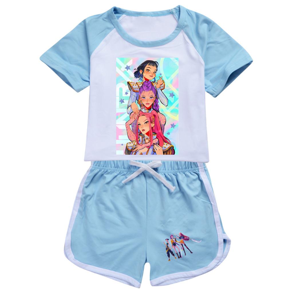 4901 Kids Girls POP Rumi Zoey Mira Print T-shirt Shorts Sport Tracksuit Clothes Set