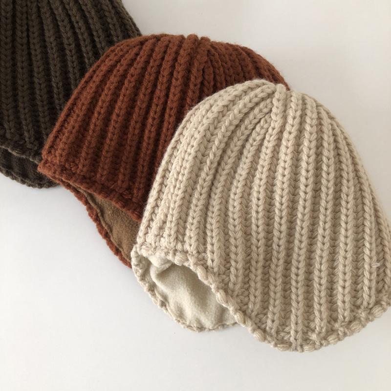 Korean Infants and Young Children's Style Plus Velvet Thickened Children's Melon Skin Hat for Men and Women Baby Warm Ear Protection Knitted Hat