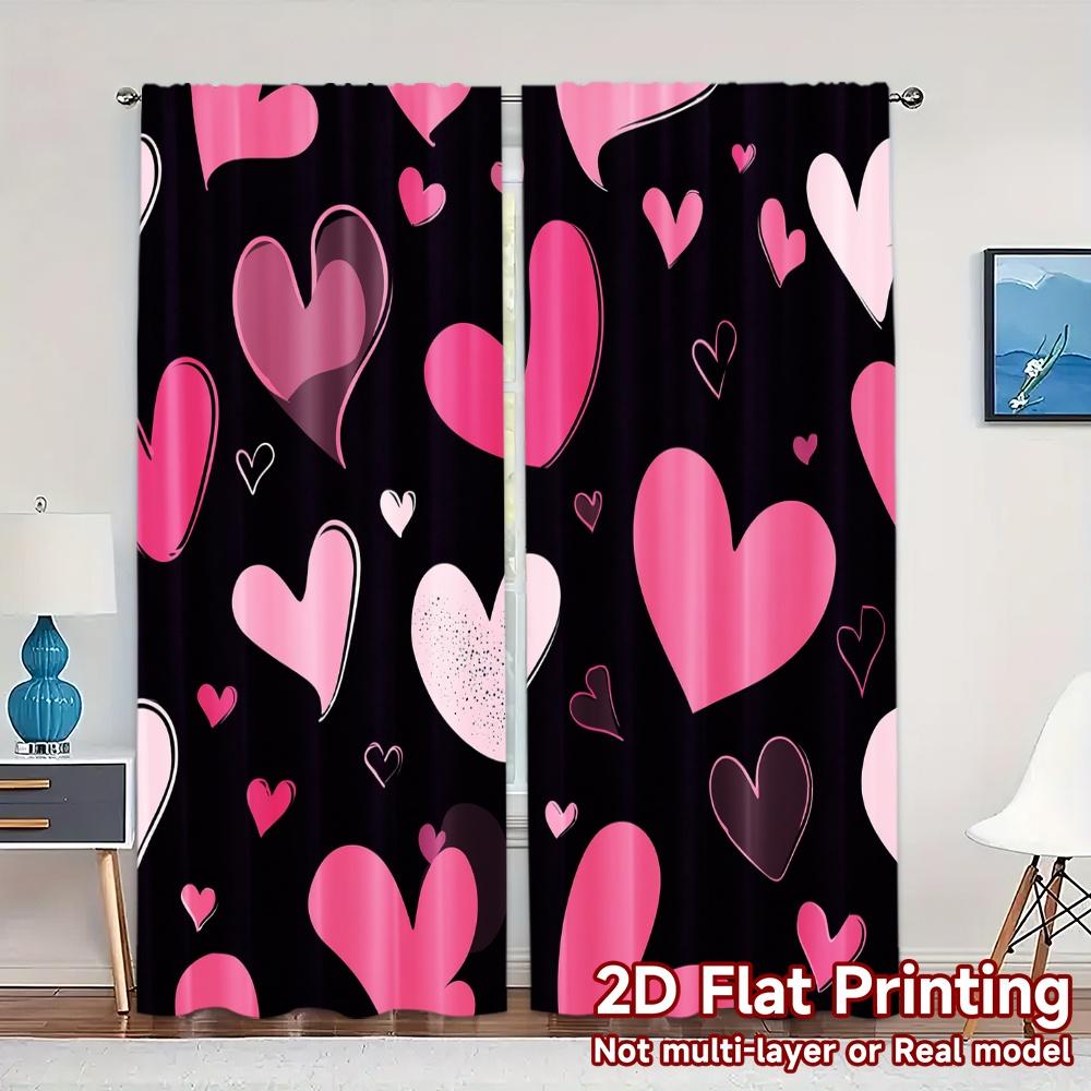 

2D Flat Printing JIT 2pcs Curtains (Without Rod) Heartburst Drapes Fashionable Modern Curtains Versatile Fabric Curtains All 100*130 Rod Pocket 1pcs