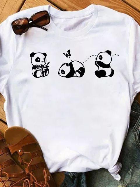 Maycaur Sommer Damen T-Shirt Lockere Oberteile Niedlicher Panda Herz Druck Kurzarm Weiblich Locker Lässig T-Shirt Damen Oberteil Tee