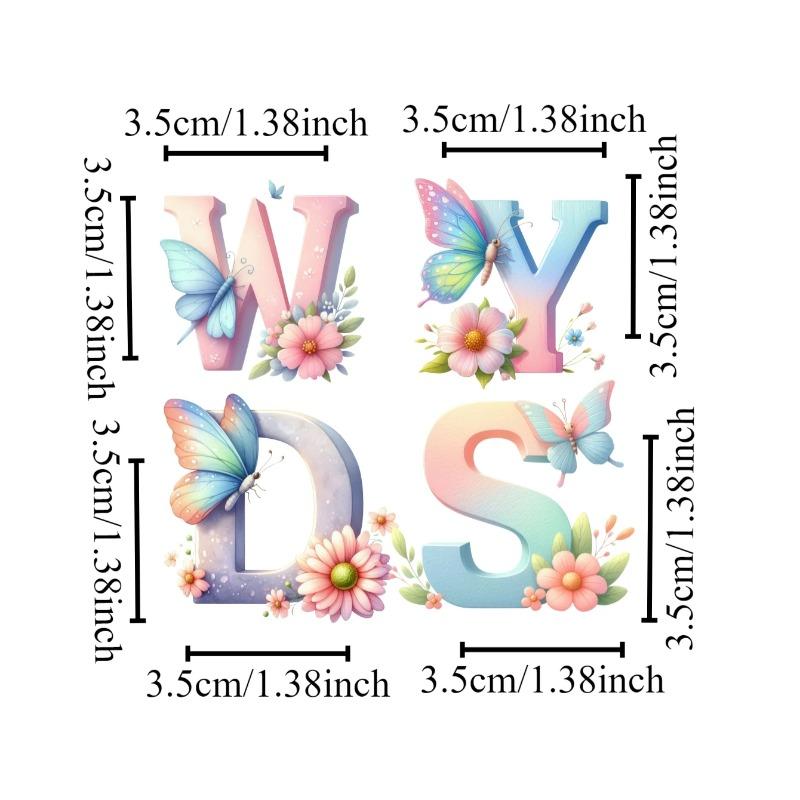 Stickers 26pcs Cartoon Butterfly Flower Alphabet Hand Account Decoration Waterproof Material Mobile Phone Sticker Stationary