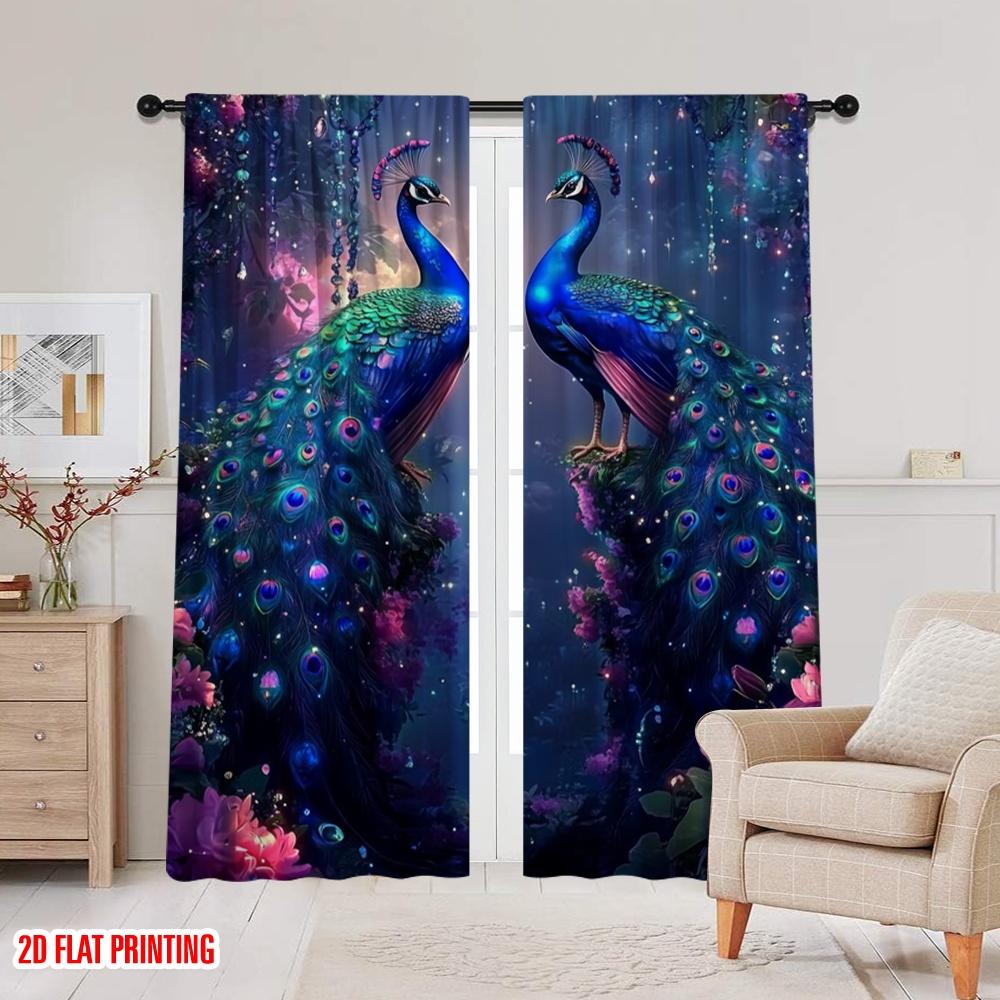 2 szt., druk płaski 2D Zasłony Rolety Czarodziejskie Pawie(1) Wszechstronny Trwały Poliester (bez pręta) Dekoracje wewnątrz
