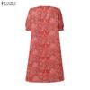 ZANZEA Women Casual Round Neck Summer Short Sleeve Dress
