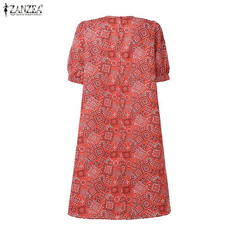 ZANZEA Women Casual Round Neck Summer Short Sleeve Dress
