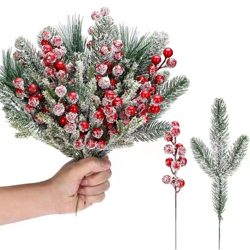 Rote Beeren Weihnachten Künstliche Kiefernzweige Grünzeug Blätter Künstliche Kiefer Heimdekoration