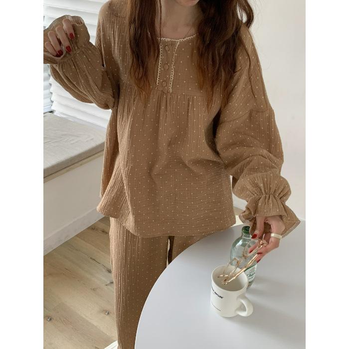 Pijama para Mujer Traje de Ropa para el Hogar Versión de Primavera y Otoño de Pantalones Largos de Manga Larga Sección Fina Traje de Ropa para el Hogar Holgado