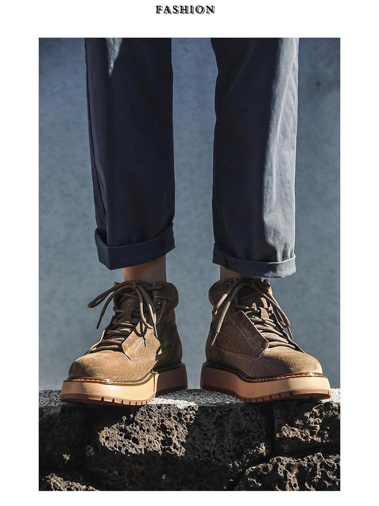 2024 Jesień Męskie Skórzane Botki Martin Średniej Wysokości: Retro, na grubej podeszwie, w stylu brytyjskim casual