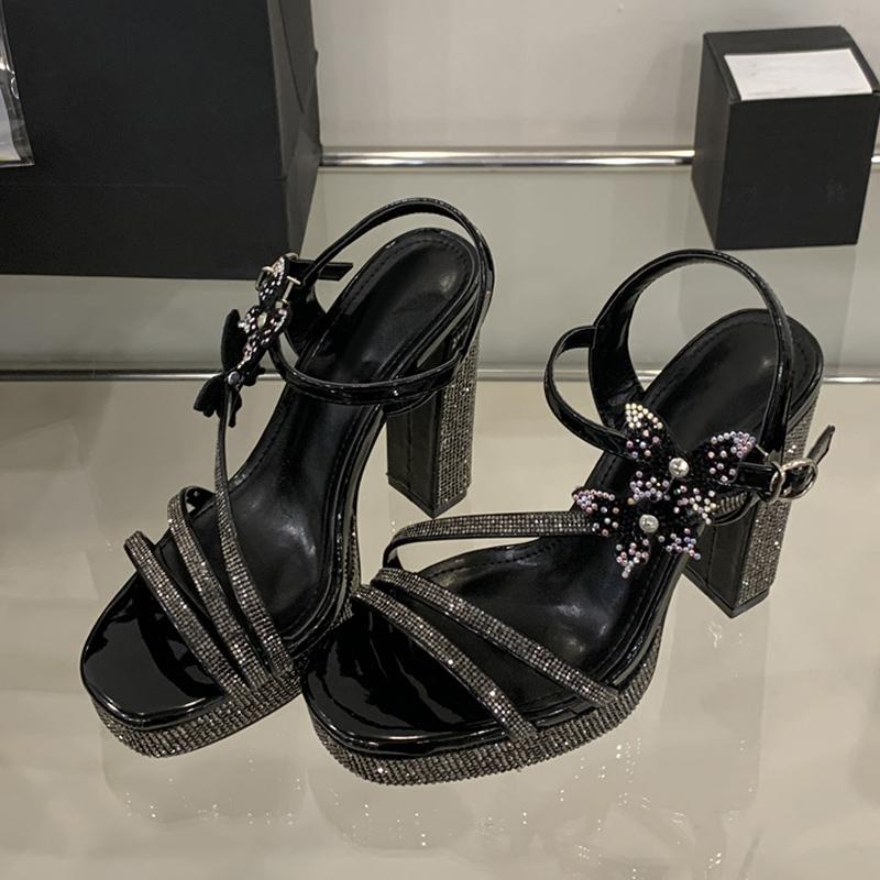 Moda Liyke Moda Błyszczące Dżety Damskie Sandały 12CM Kryształowy Pasek z Motylem Letnie Gruba Platforma Wysokie Obcasy Ślubne Buty na Bal