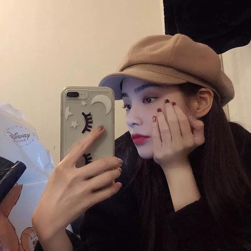 Autumn and Winter Maillard Solid Color Woolen Octagonal Hat Women's Daily Versatile Face Small Fashion Beret Newsboy Hat