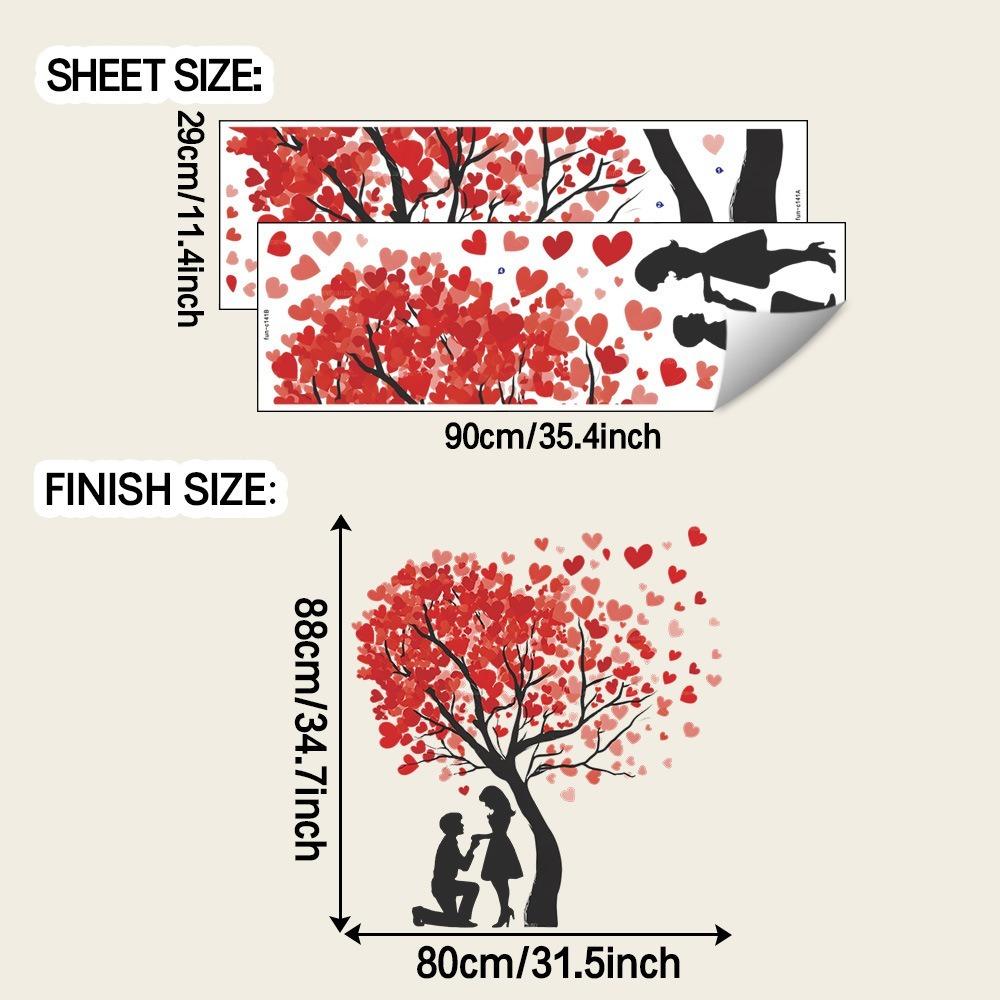 

Valentines Day Love Tree Couple Wall Stickers Self Adhesive Removable Romantic Bedroom Home Room Decoration Stickers for Wedding 90x29cm