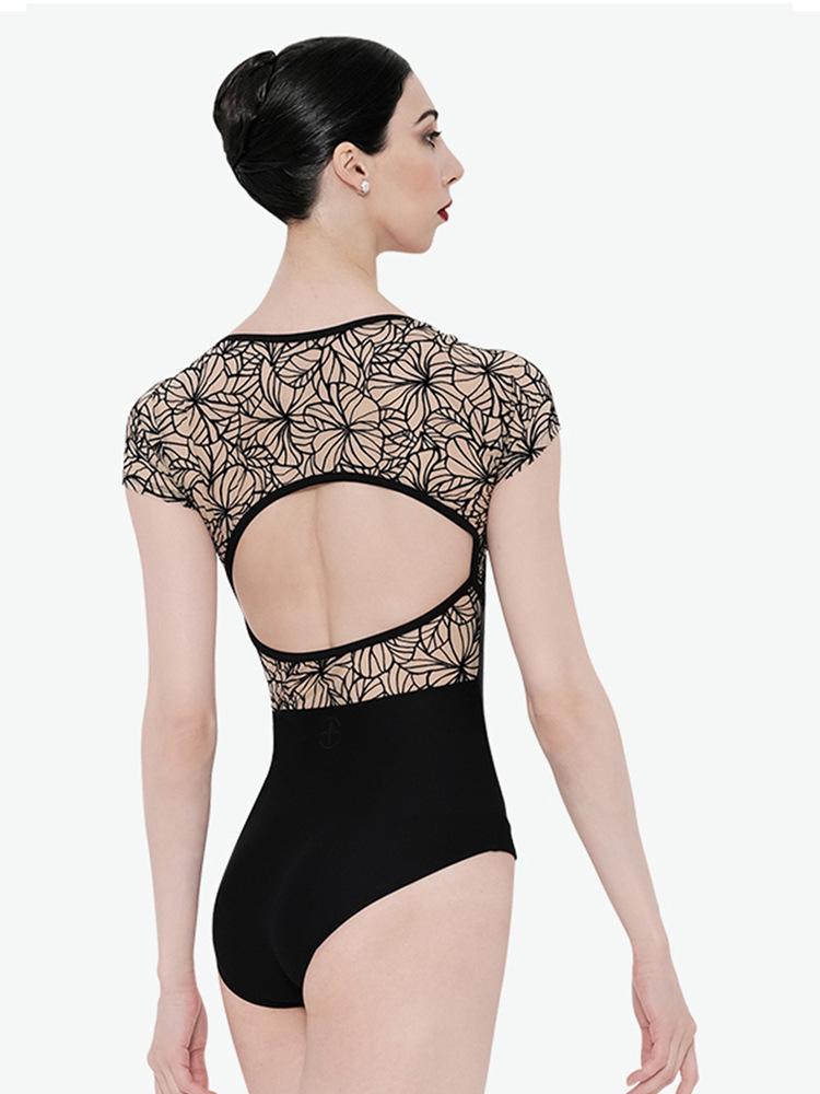 

Женский кружевной боди-купальник с коротким рукавом для балета и йоги L чёрный