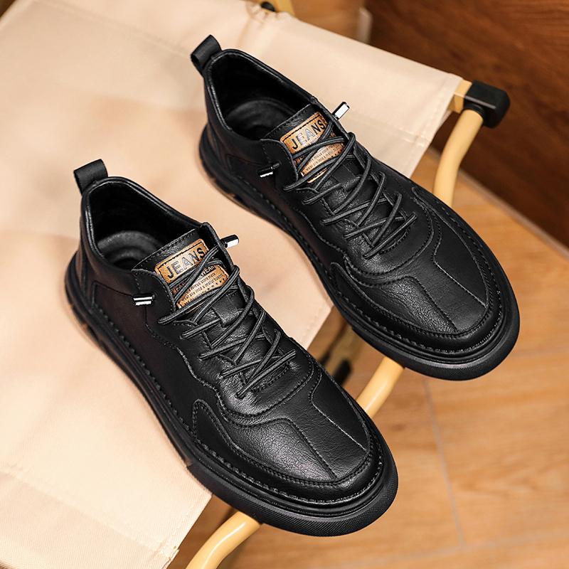 Mens Casual Leather Shoes Breathable Business Luxury Brand Male Footwear Soft Comfortable Lace-up Retro Leisure Shoes