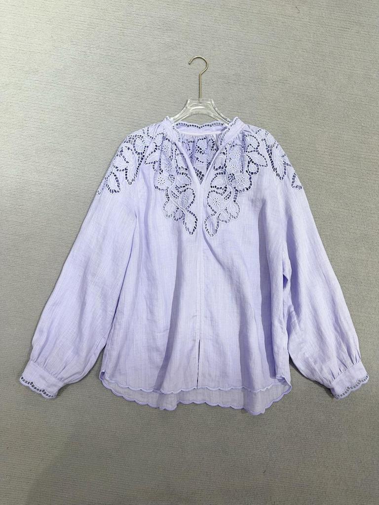 Nanyou 2026 Spring French Style Lace Embroidered Loose Shirt