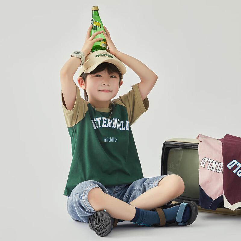 Duoduojia Boys  Soft Cotton American Retro Color Block Raglan T-Shirt 110