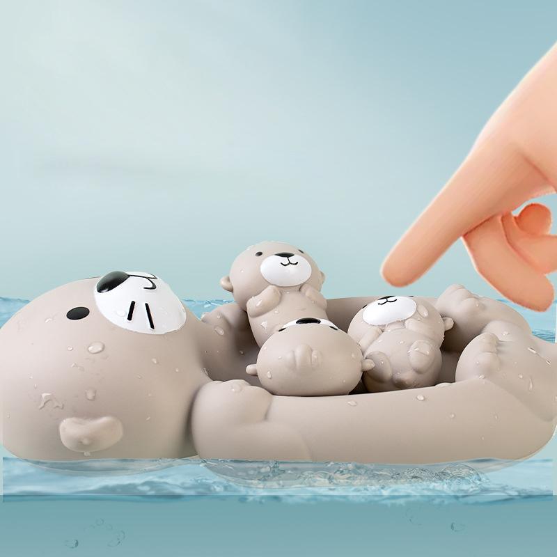 Lovely Otter Family Baby Bath Toy Silicone Bathroom Toys Parent-Child Otter Floating Water Toy Soft Squeeze Bathtub Toy for Baby
