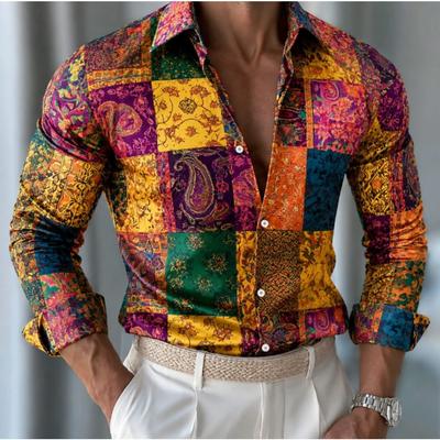 Men's Distressed Pattern Printed Long Sleeve Shirts Casual Cardigan New Button Holiday Fashion Shirts