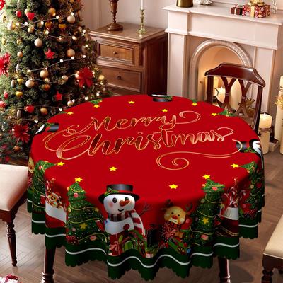 Christmas Tablecloth Waterproof, Snowman Reindeer Christmas Tree Print, Rectangular Dining Table Coffee Table Cloth Light Luxury