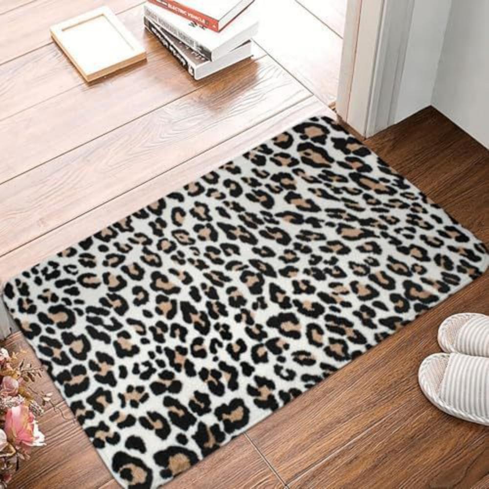 1Pcs RLeopard Print Fur Pattern Door Mat WELCOME Rug Living Room Bedroom Entry Doormat Outdoor Nonslip Floor Mat Kitchen Mat