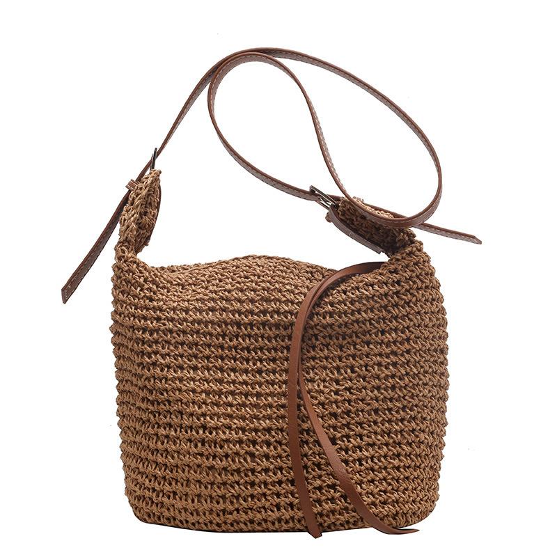 Straw rope single shoulder oblique span straw woven bag women's bag versatile casual dumpling type woven bag beach bag simple