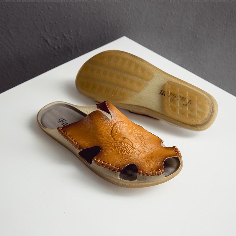 Genuine Leather Men Beach Slippers Plus Size Home Sandals Summer Beach Sandals Outdoor Casual Walking Beach Flip Flops Men Shoes