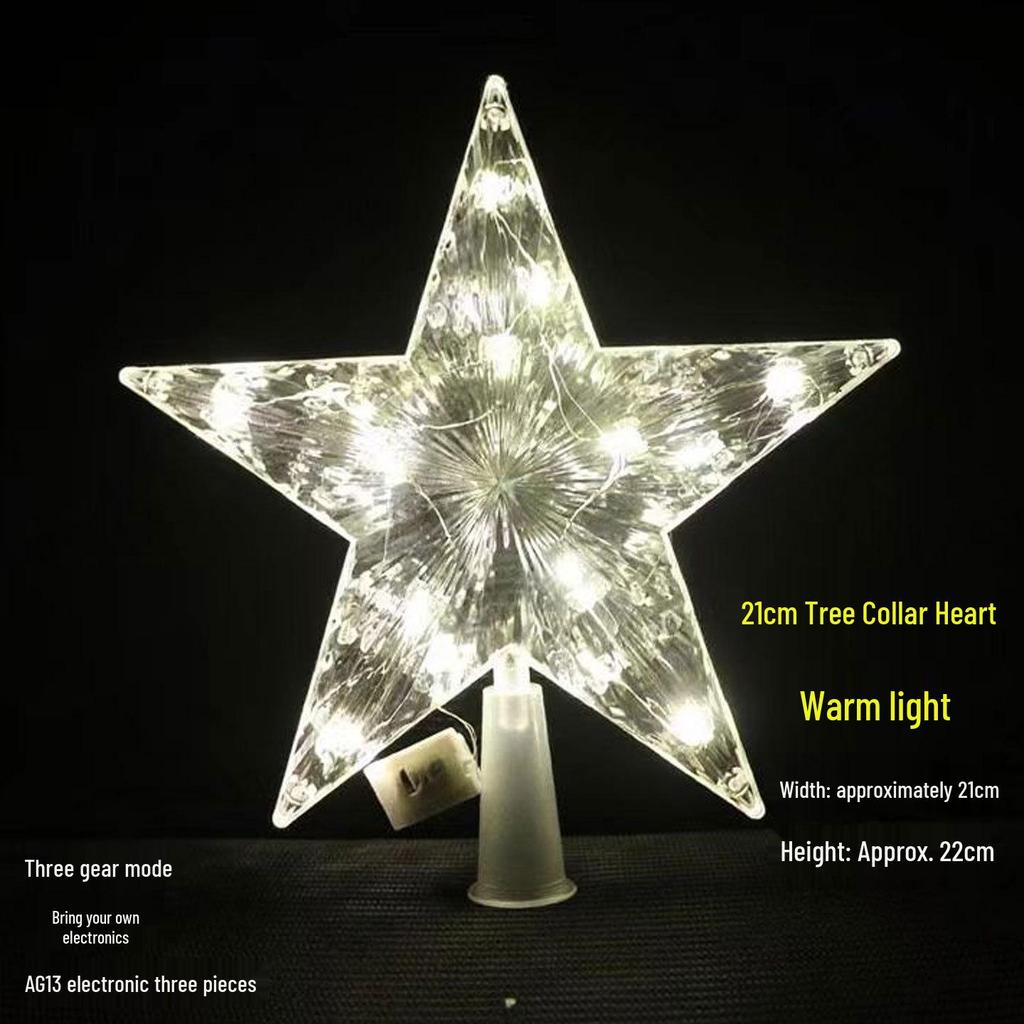 Christmas Luminous Tree Top Star - Warm Color Transparent Pentagram in 12cm, 15cm, 17cm, 21cm Sizes
