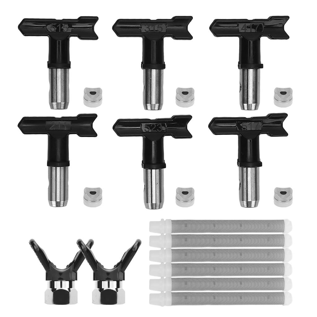 6 Pcs Airless Paint Sprayer Tip Set 211 315 417 515 517 523 Airless Spray Nozzles with 6 Filters and 2 Seats
