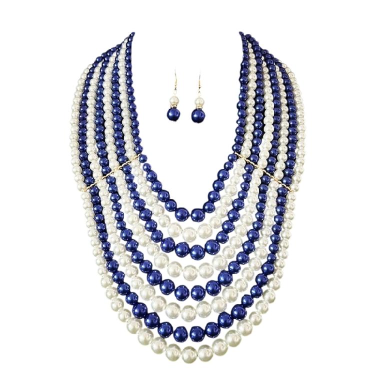 Versatile Multi Strand Simulated Pearls Necklace Earrings Set Vintage Inspired Design Clavicle Chain For Fashionistas