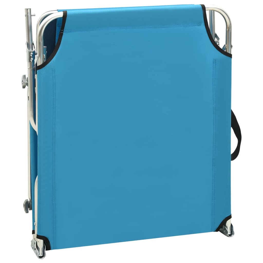 Folding Sun Lounger with Sun Canopy Steel Turquoise Blue