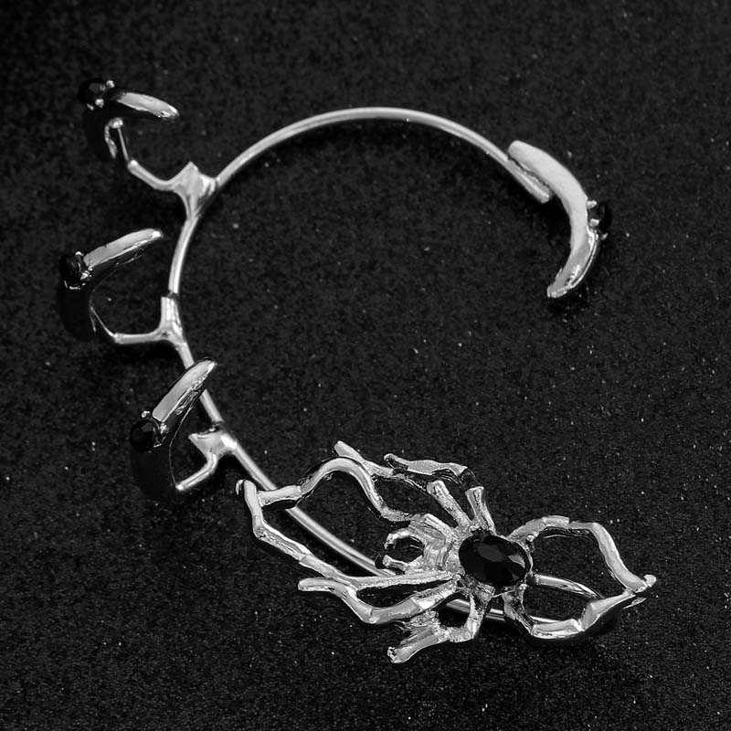 Clip Osso Orecchio Ragno Nero Cristallo Punk Gotico per Donne Moda Creativa Animale Senza Foro Orecchini a Bracciale Gioielli Regalo di Halloween